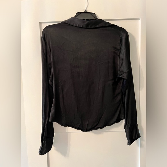 ZARA Women | Black | Fitted Satin Effect Ruched Shirt - Picture 3 of 9